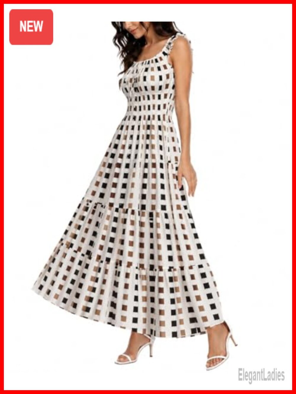 Boho Floral Tiered Flowy Maxi Dress Scoop Neck Sleeveless A-Line